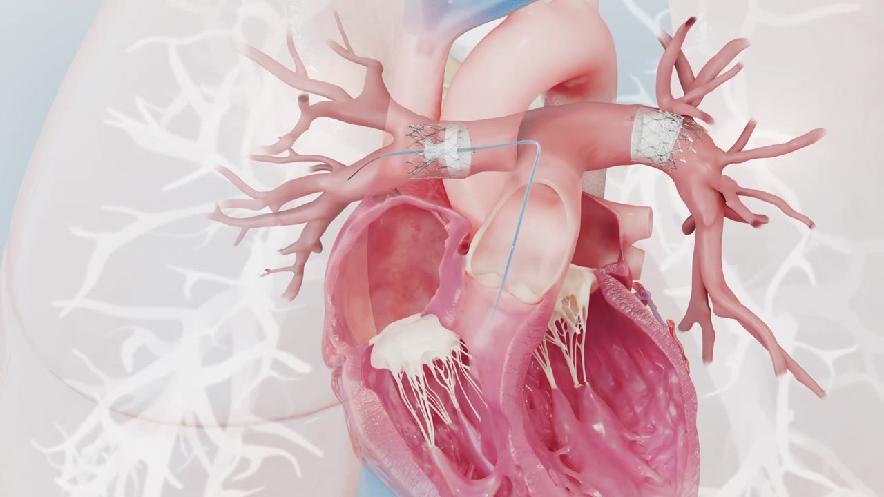 Illustration of the heart with devices in both pulmonary arteries